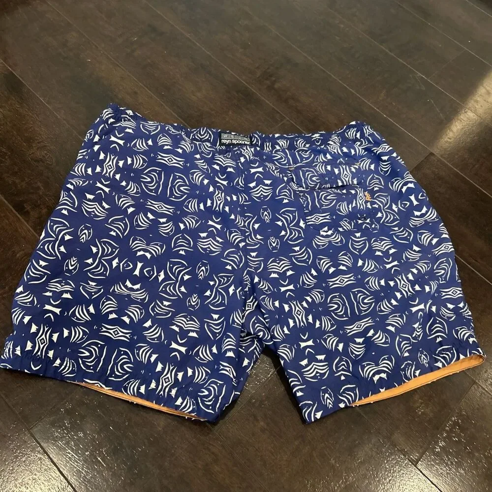 REYN SPOONER Swim Trunks Lined Mens XXL Aloha Blue Orange Shorts 7